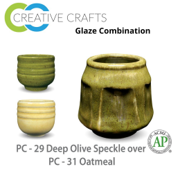 Deep Olive Speckle PC-29 over Oatmeal PC-31 Pottery Cone 5 Glaze Combination Deep Olive Speckle PC-29 over Oatmeal PC-31 Pottery Cone 5 Glaze Combination